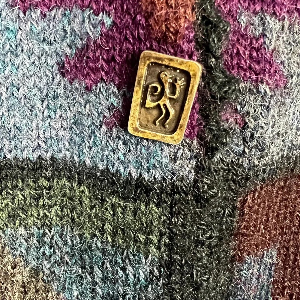 Caamano Peruvian Alpaca Hand-Knit Cardigan Sweater Multicolor Art to Wear Sz M - Picture 6 of 10